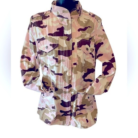 Cream, camel & pink camo jacket, pink camouflage lightweight coat by Love Tree L - Picture 1 of 15